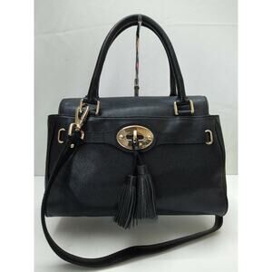 Talbots Black Leather Tassel 2 Ways Turnlock Closure Satchel Shoulder Bag
